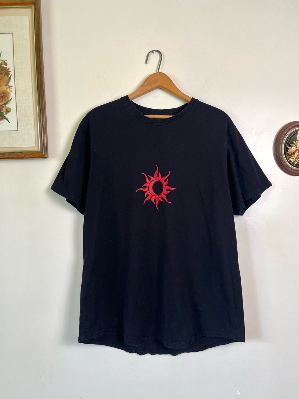 Black and Red Sun Moon Graphic Tee